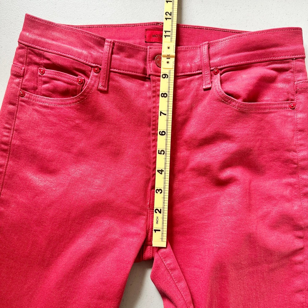 Mother The Insider Crop Step Fray Jeans Womens 30 New Year's Red Coated Denim - Picture 7 of 13